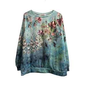 Misslook Hippie Floral Fairy Lightweight Sweatshirt Womens XL Blue Cottagecore